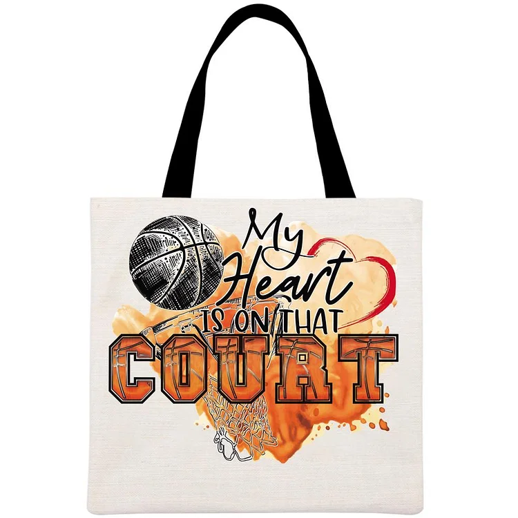 My heart is on that court Basketball Printed Linen Bag-Annaletters