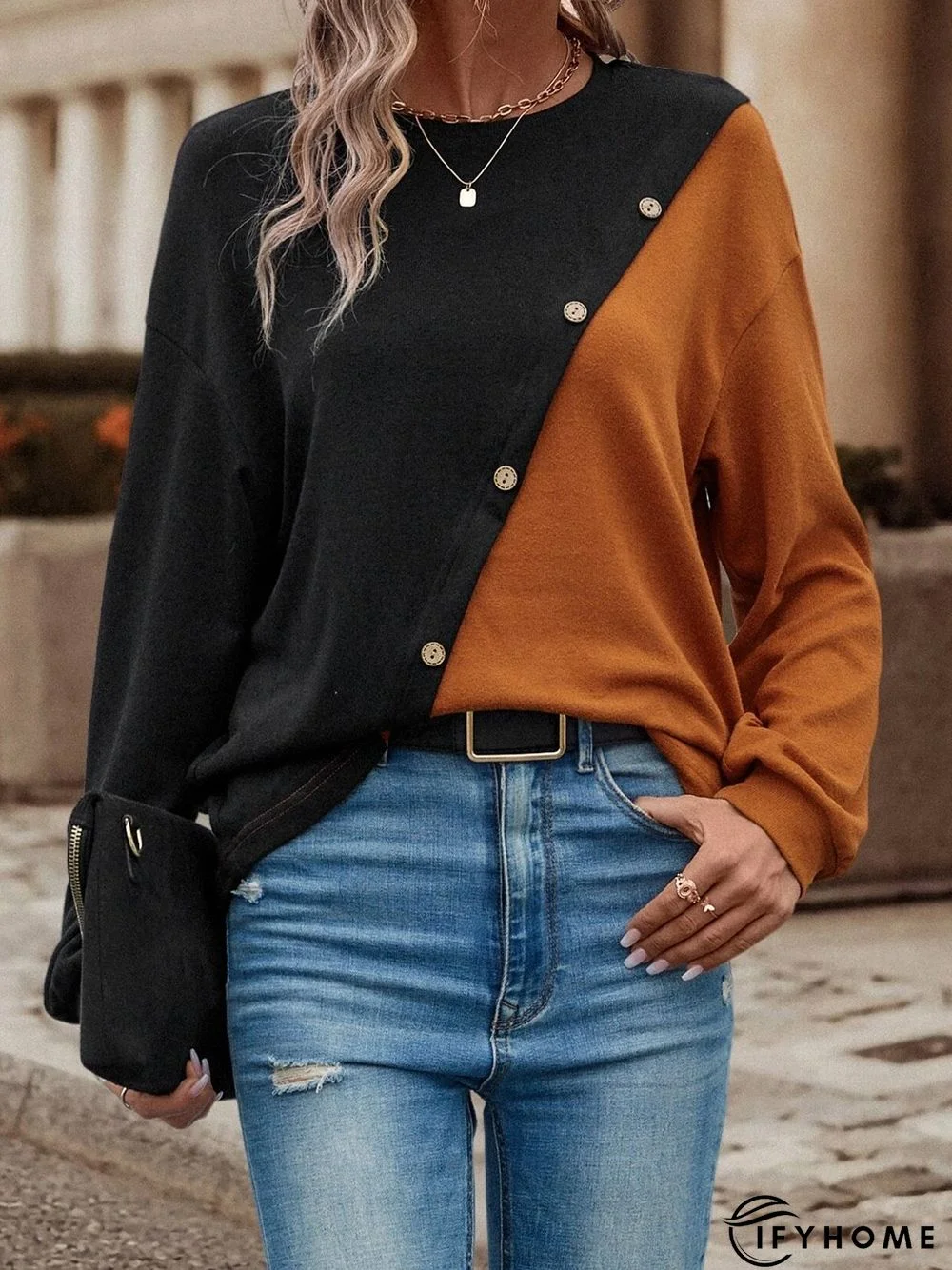 Crew Neck Color Block Casual T-Shirt | IFYHOME