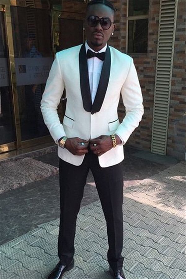 White Shawl Lapel Chic One Button Wedding Suit For Men | Ballbellas Ballbellas