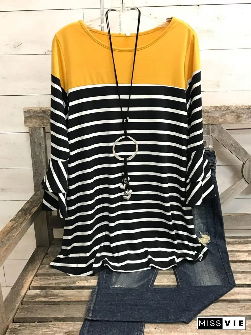 Crew Neck Striped Long Sleeve Casual T-shirt