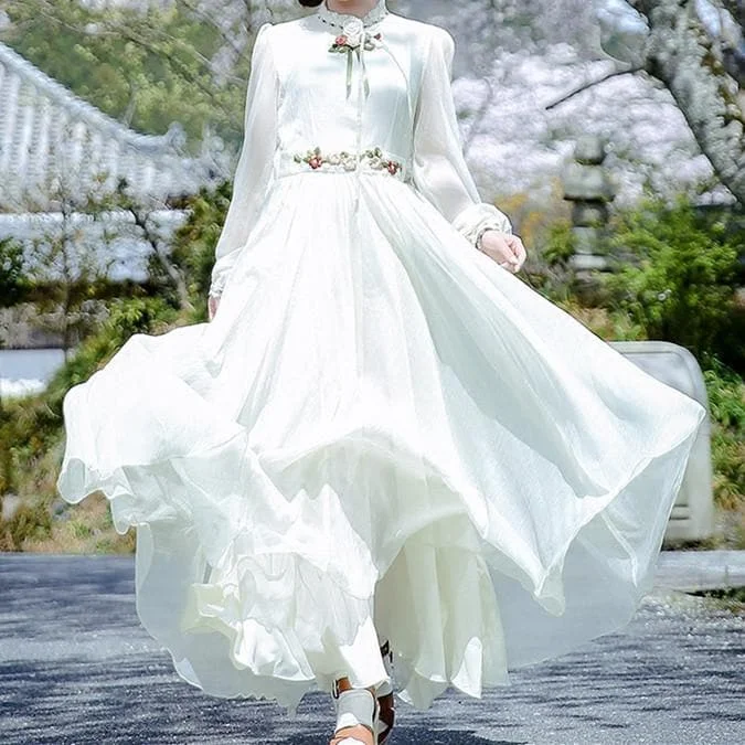 Beige Vintage elegant Spring long Sleeve Dress SP179000