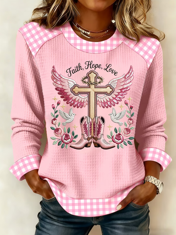 Women's Faith Print Casual Crew Neck Top elevenforest