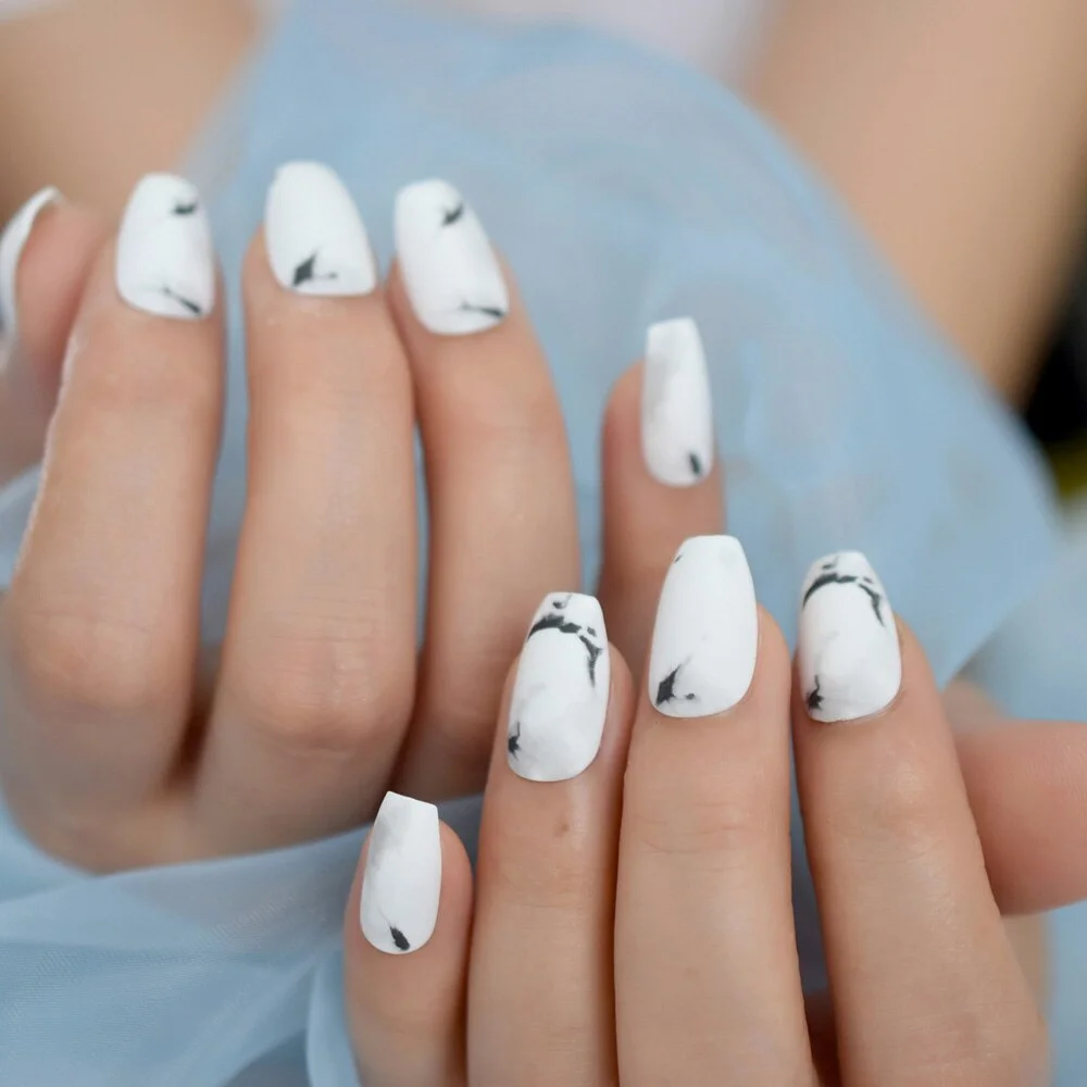 Blue Matte Square Opposite French Fake Tips Chrome Moo Fashion Medium Long Acrylic Nails Wholesale-Nail Inspo