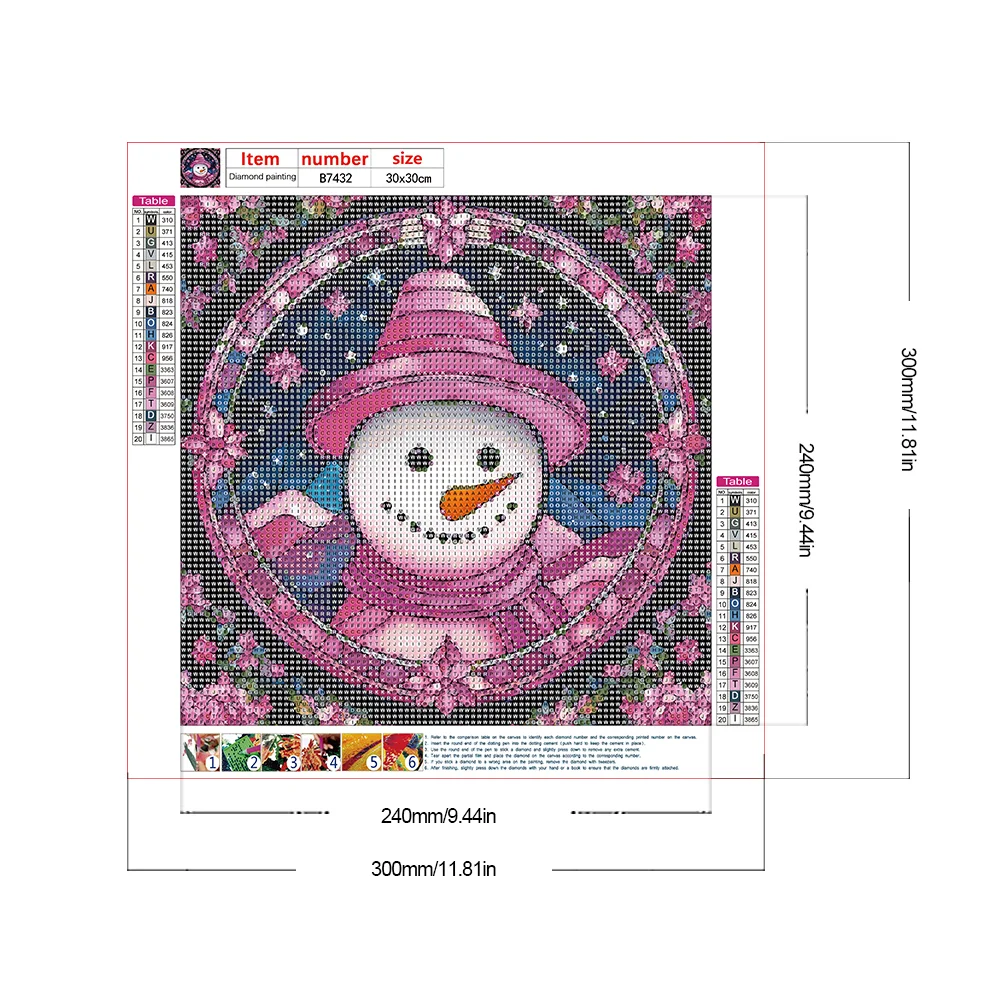 Full Round Diamond Painting 30*30cm - Pink Snowman Glass Painting