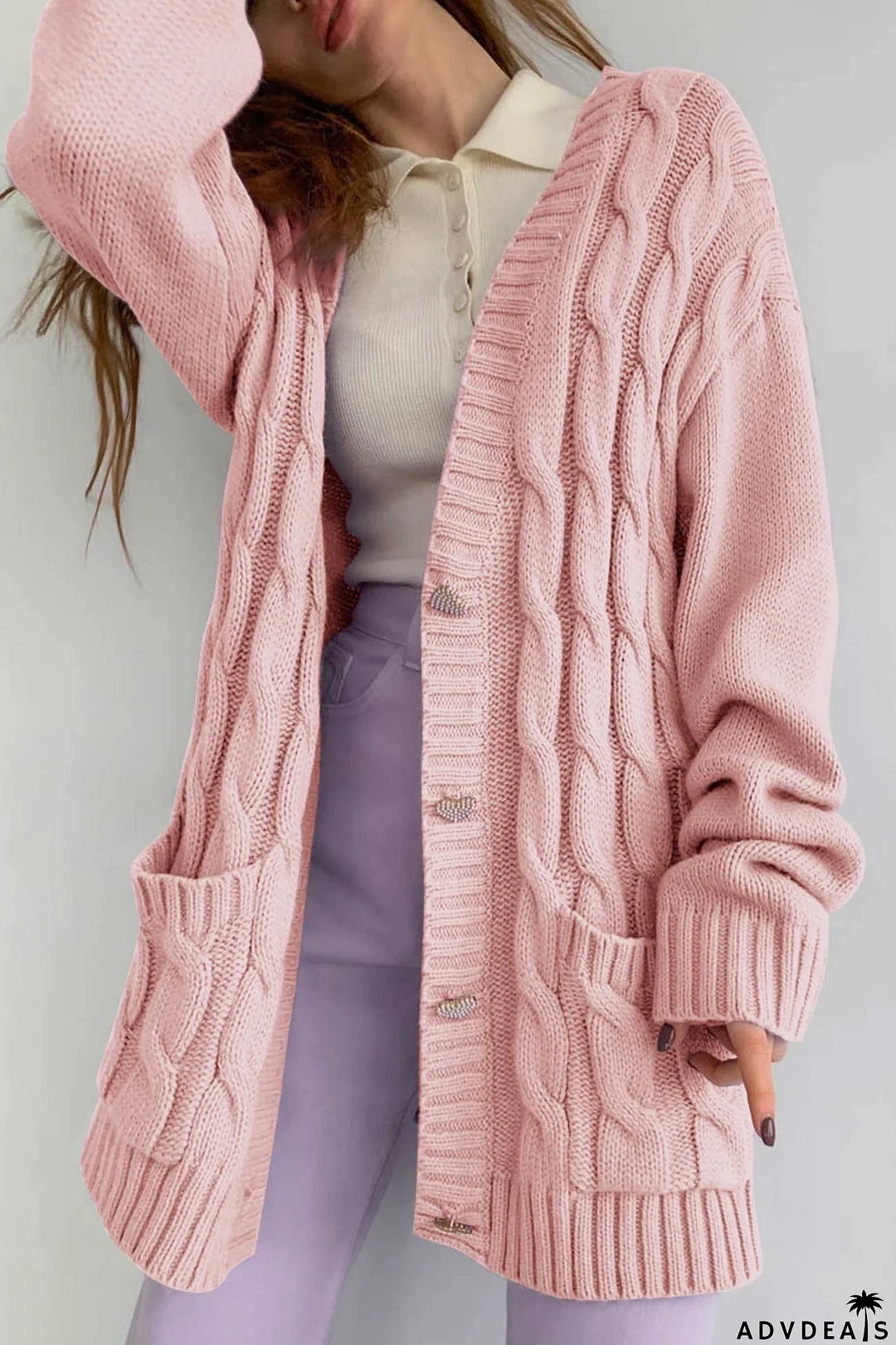Single-breasted Knit Cable Cardigan