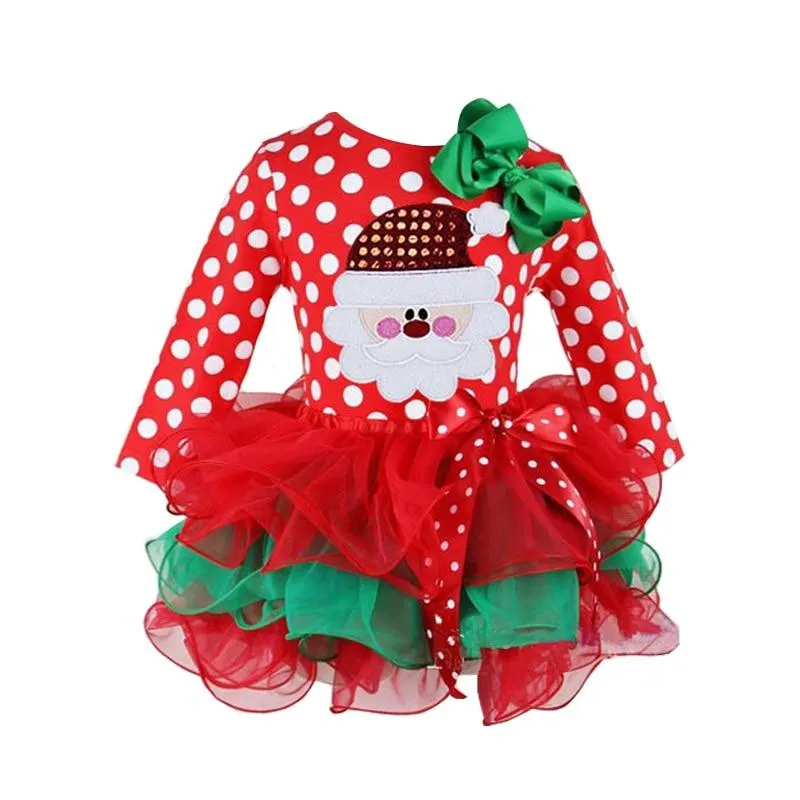 Santa Claus Girls Xmas Party Dress Kids Christmas Dresses New Years Girl Vestido Fancy Christmas Dress Girl Long Sleeves Red