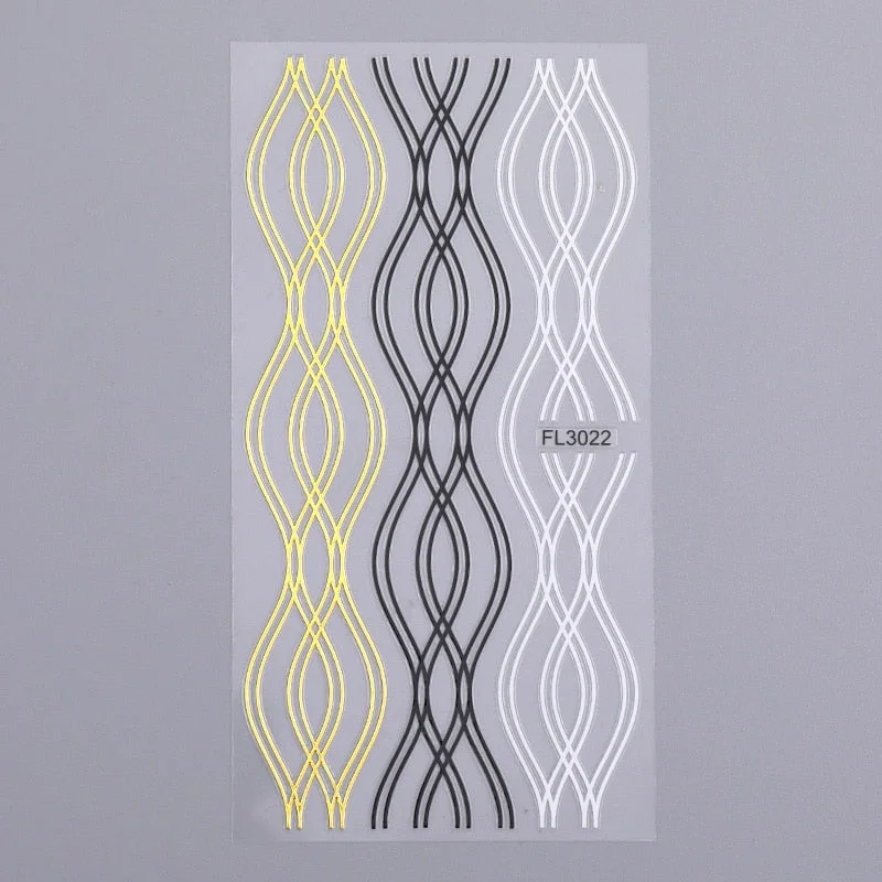 Gold 3D Nail Sticker Curve Stripe Lines Nails Stickers Gradient Adhesive Striping Tape Nail Foil Nail Art Stickers Decals Silver-Nail Inspo