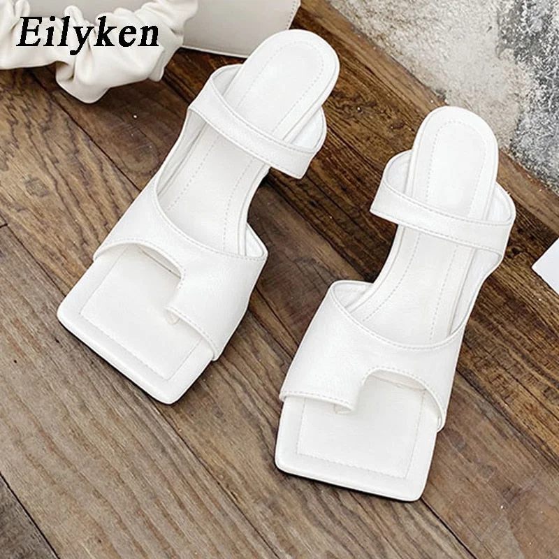 Eilyken 2022 New Design Women Slipper Elegant Square Toe High Heels Sandal Shoes High Quality Outdoor Slip On Dress Shoes