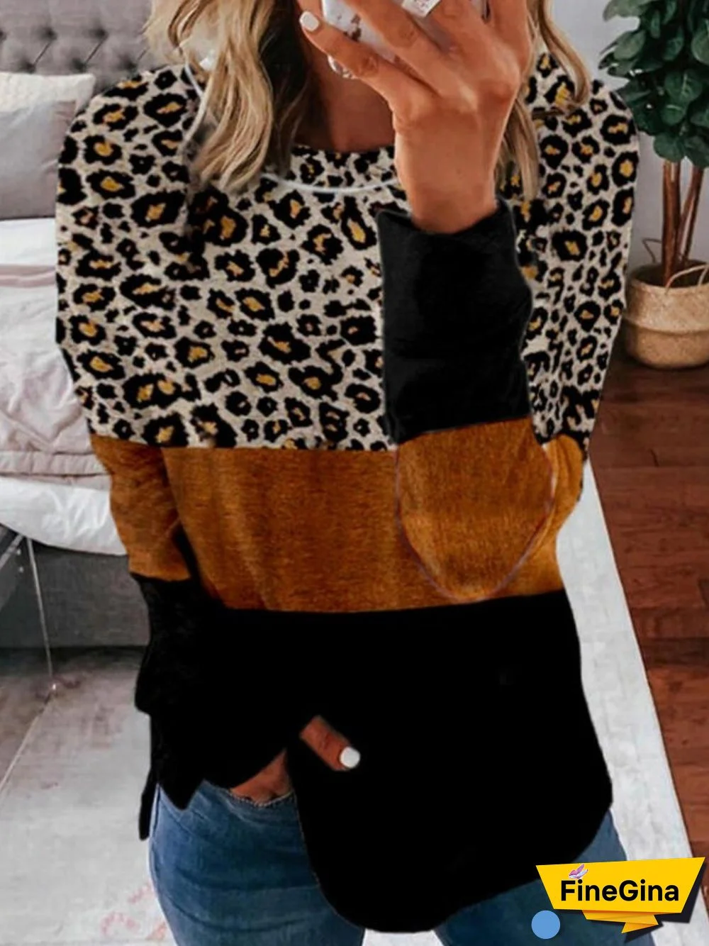 Casual Leopard Long Sleeve Sweatshirts
