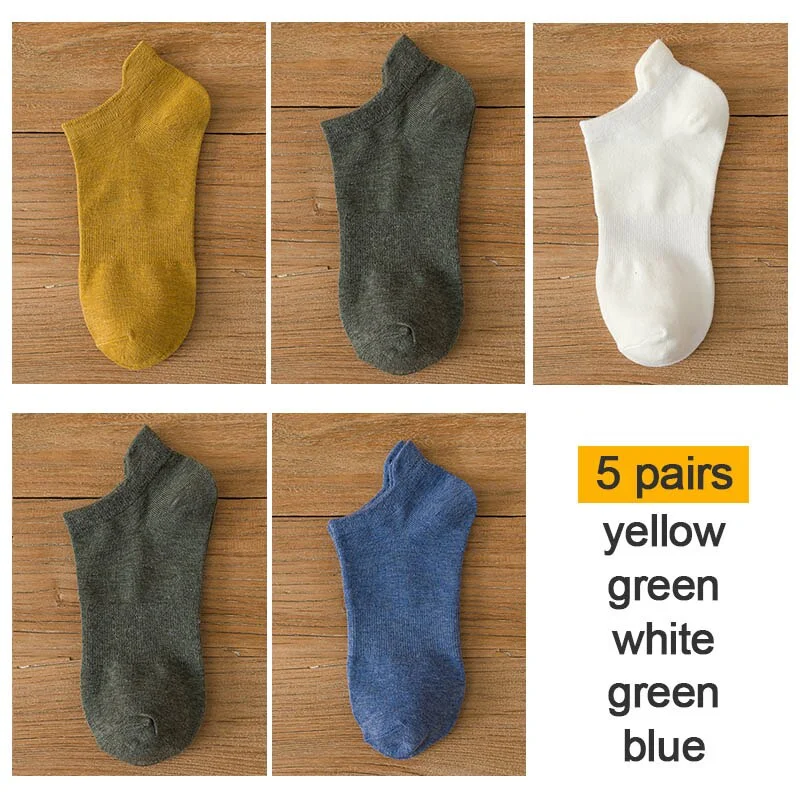FINETOO 10pieces=5pair/lot Summer Cotton Man Short Ankle Socks Fashion Breathable Man Boat Socks Comfortable Casual Socks 38-44
