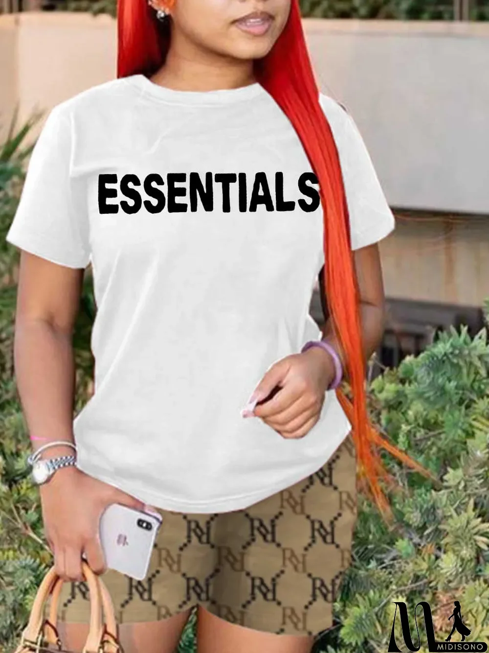 MidiSono - Spring Summer Women's Fashion Printing Black T-Shirt Short Sleeve Women's Top Basic Shirt