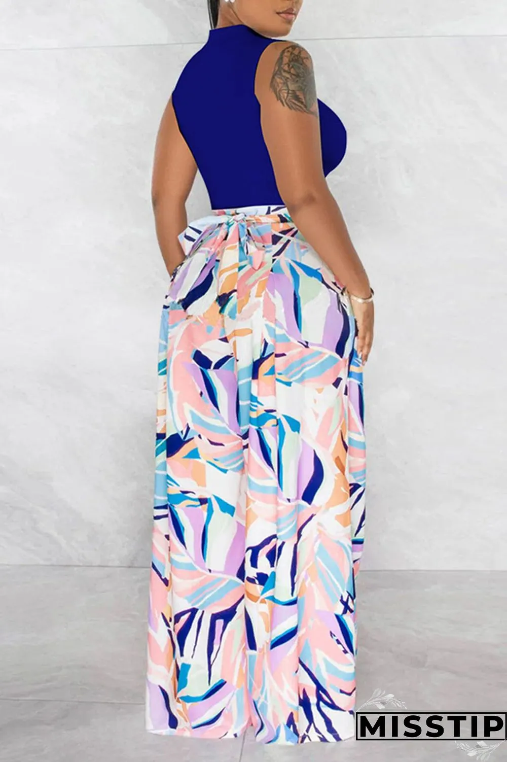 Light Green Casual Print Patchwork O Neck Sleeveless Two Pieces