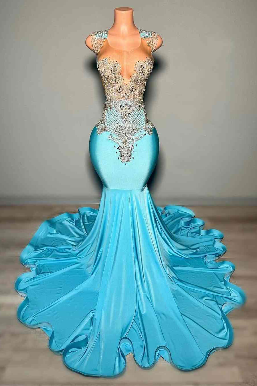 Stunning Pool Scoop Sleeveless Prom Dress Mermaid Long With beadings - lulusllly