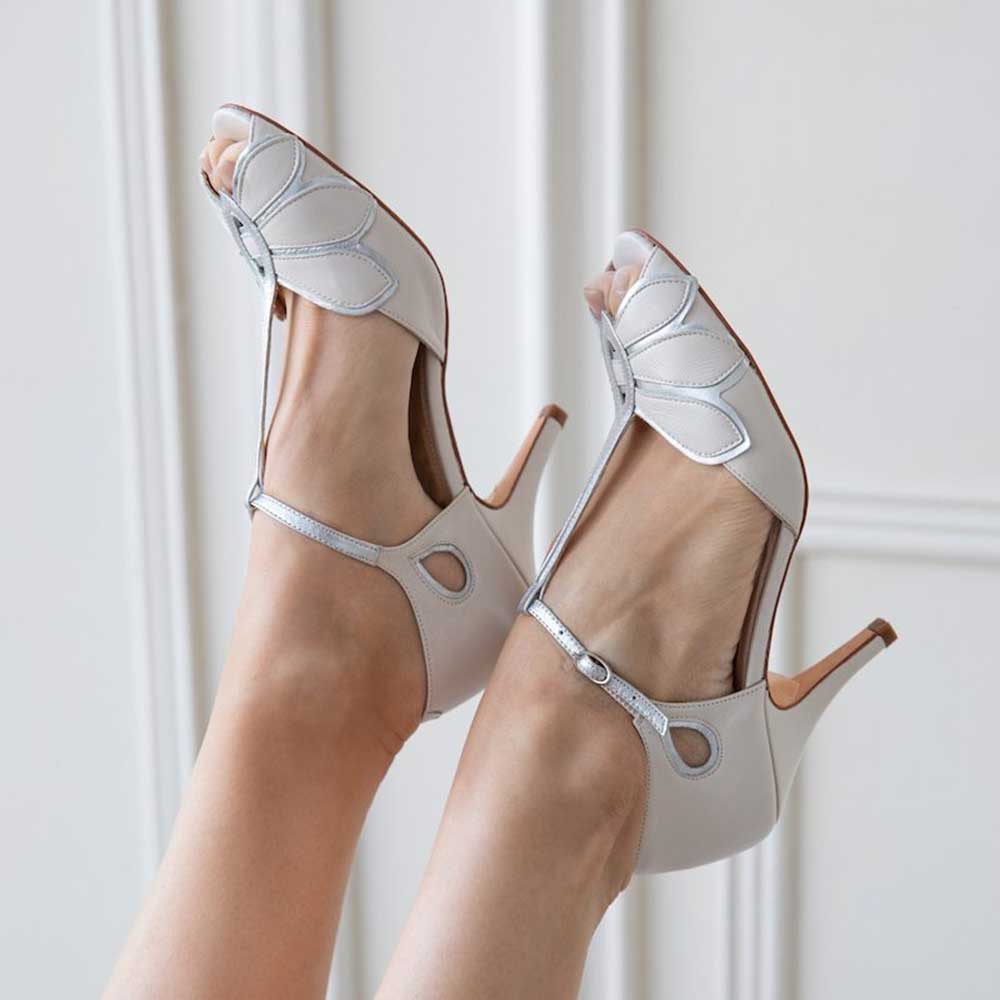 Ivory Vegan Leather Peep Toe 3'' Kitten Heel Buckled T-Strap Pumps Nicepairs