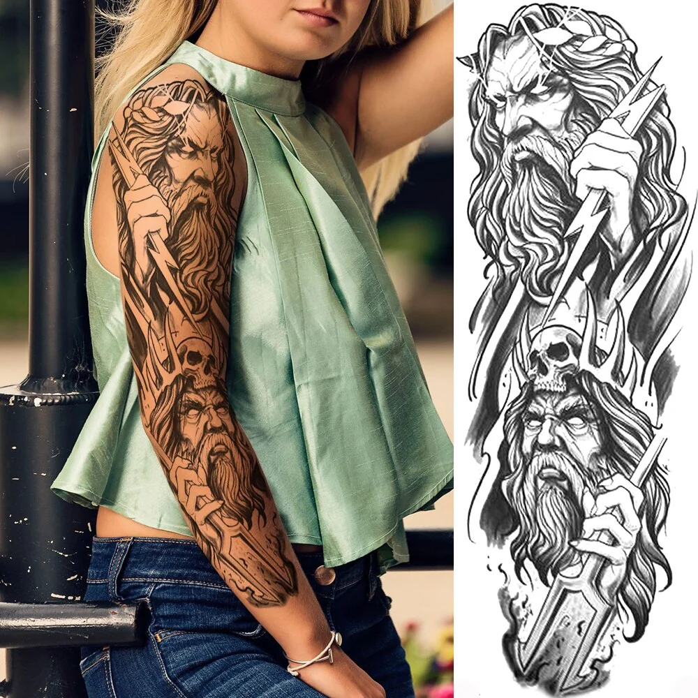 Sexy Full Arm Temporary Tattoos Sticker For Women Men Adult Gun Nun Vines Realistic Fake Tattoo Sleeves Large Tatoos Paste
