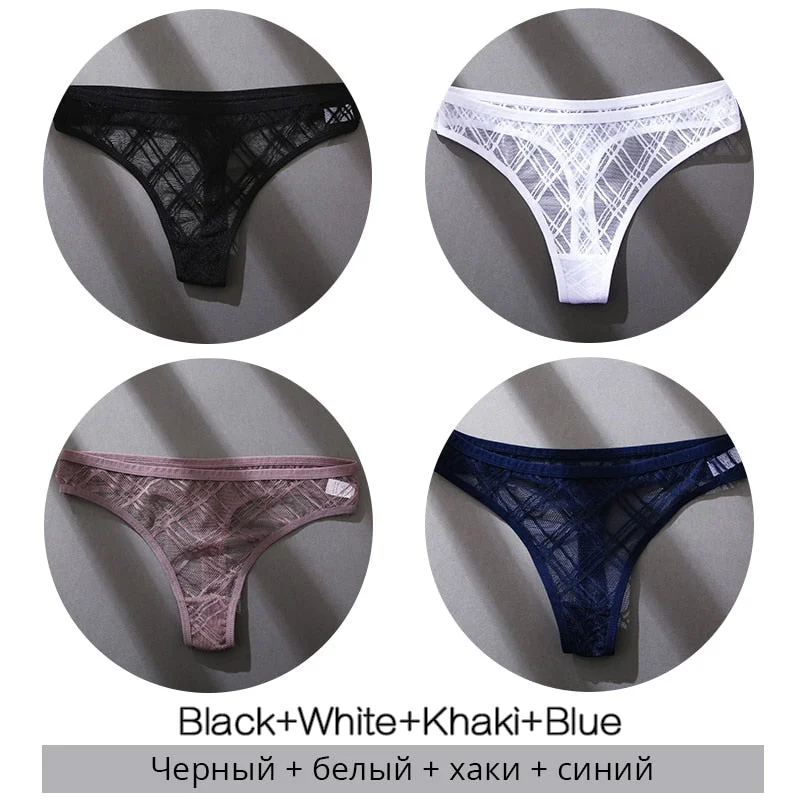 FINETOO Sexy Thongs Panties Women M-XL Transparent Lattice Underwear Ladies Lace G-string Underpants Female Thong Lingerie 2021