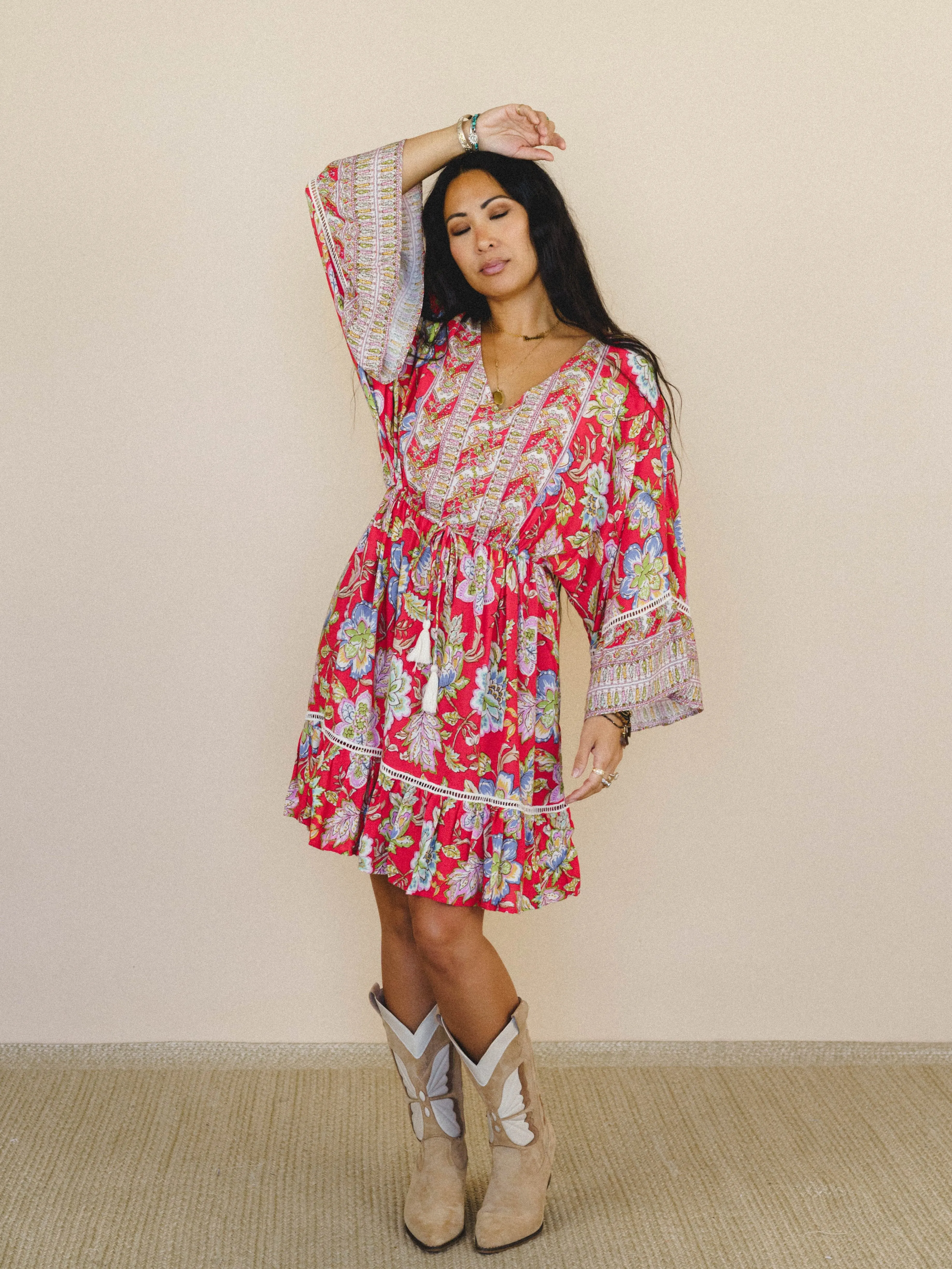 Dreamy Doll Printed Dress - Coral