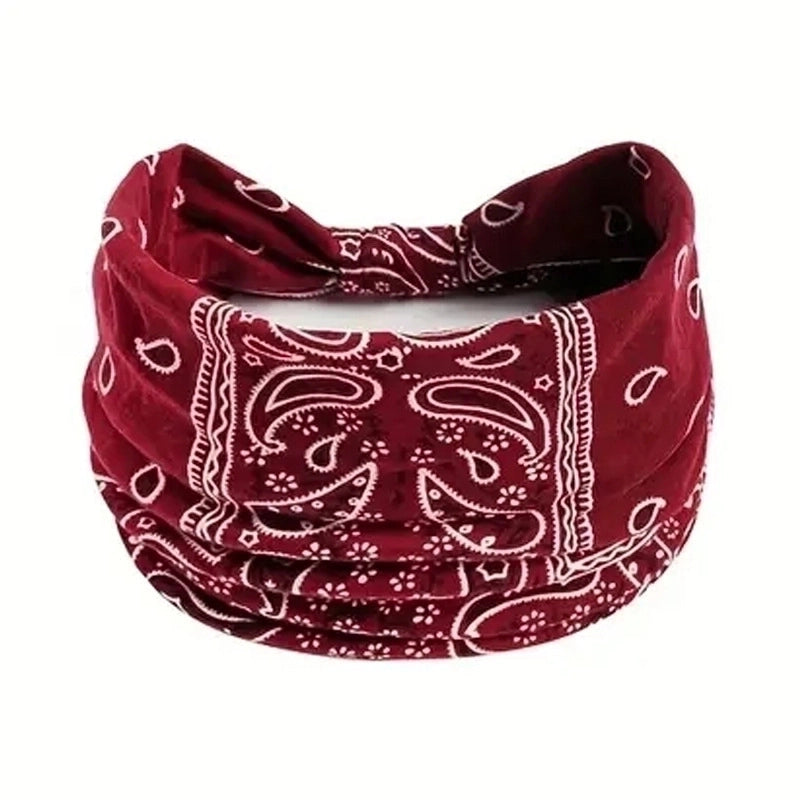 Women Bohemian Style New Stretch Headband Paisley Wide Side Hair Accessories Face Headscarf