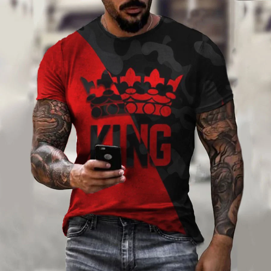 Fashion men's color block KING T-shirt / [viawink] /