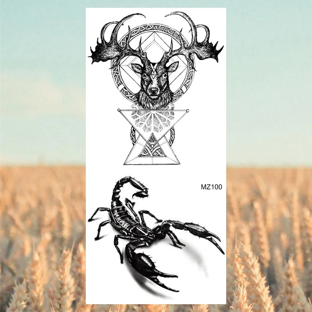 Black Lion Fashion Calf Temporary Tattoos For Women Adult Men Lion Geometric Owl Fake Tattoo Realistic Body Art Decoration Tatoo