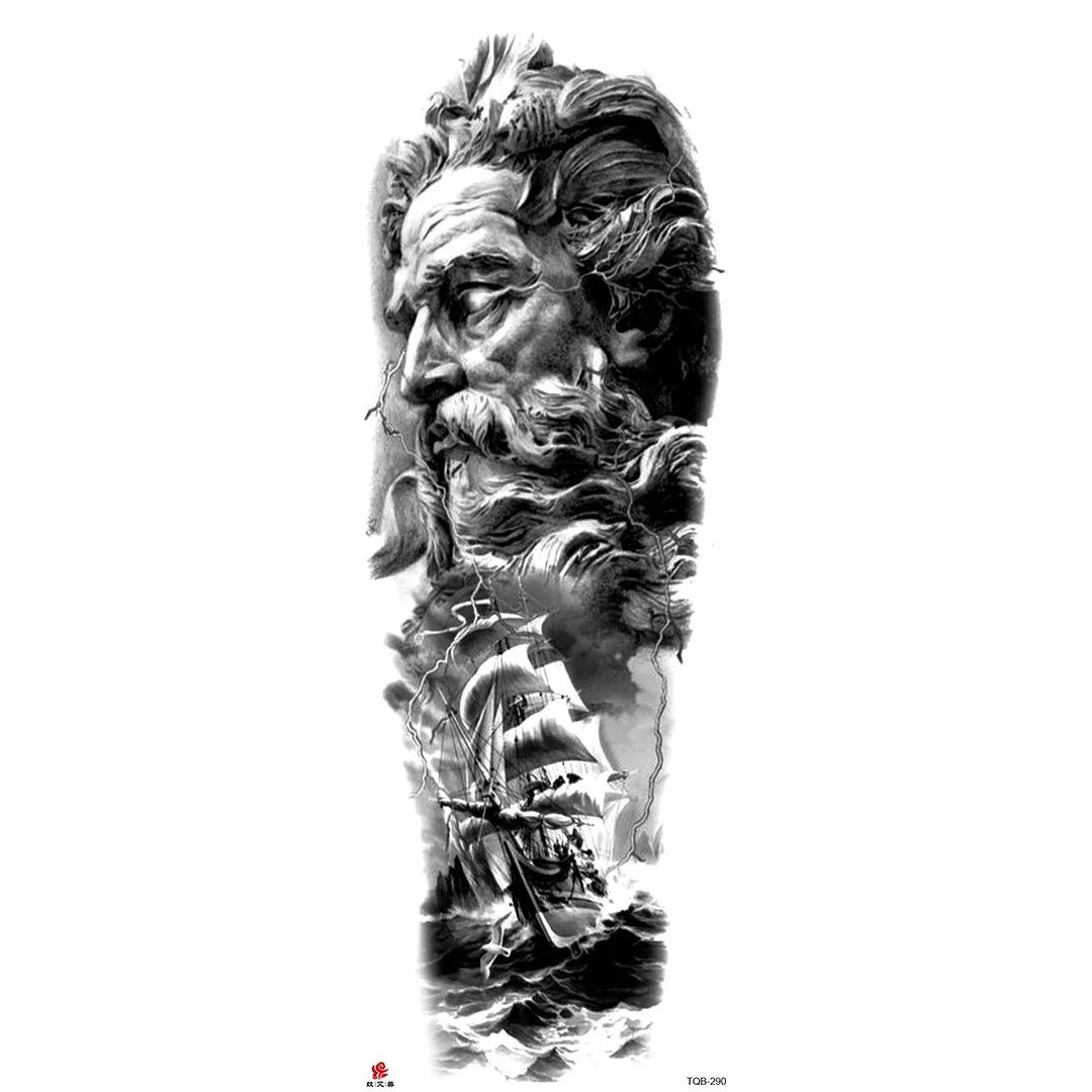 Full Arm Temporary Tattoo Wolf Lion Fish Horns Geometric Man Body Leg Rose Flower Phoenix Waterproof Sticker Cool Women Tatoo