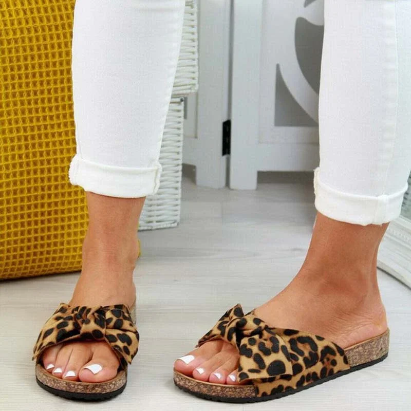 Qengg Women's Sandals 2022 Summer Platform Retro Sandals Woman  Fashion Bow Leopard Beach Slippers Women Plus Size 43