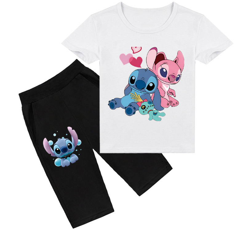 Mayoulove Stitch T-shirt Shorts Set - Adorable Summer Outfit for Kids! Perfect for Stitch fans of all ages! Trendy and comfortable! Suitable for boys and girls aged 2-10 years old. Get your Mayoulove Stitch T-shirt Shorts Set today!-Mayoulove