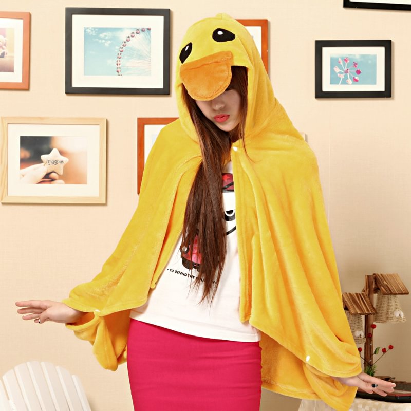 Animal Kigurumi Yellow Duck Cosplay Costume Hoodie Cloak Shawl-Pajamasbuy