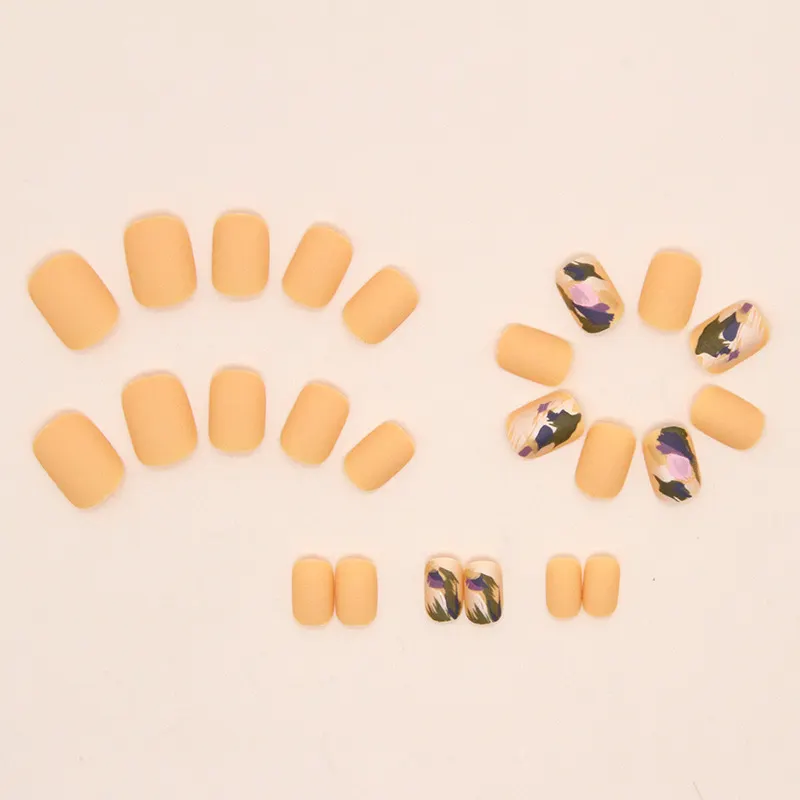 Churchf Churchf Frosted Cheese Yellow Irregular Graffiti Nail Small Short Wear 24 Pieces