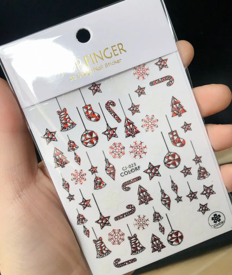1PC 3D Nail Stickers Christmas Self-Adhesive Slider Sparkly Gold Red Snowflake Nail Art Decorations Decals Manicure Accessories-Nail Inspo