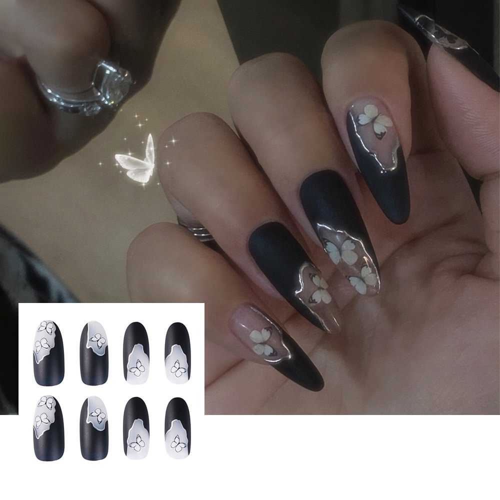Shecustoms™ 24 Pcs Dark Baroque Butterfly Press On Nails Coffin Long Fake Nails