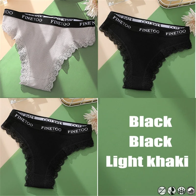 3PCS/Set Cotton Panties Brazilian Style Women Underwear Lace Sexy Lingerie for Female Underpants Thong Panties Briefs Intimates