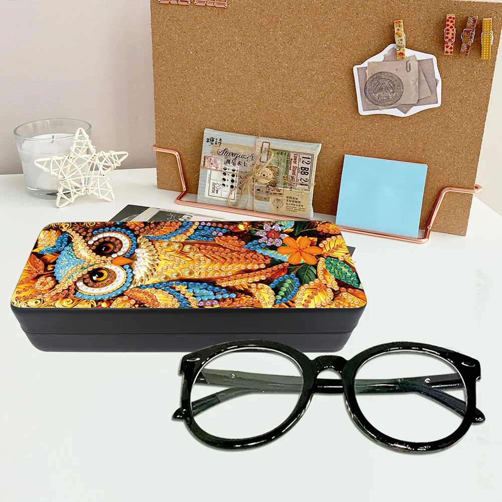 2Pcs 5D DIY Owl Diamond Painting Glasses Case Kit Diamond Art Glasses Case