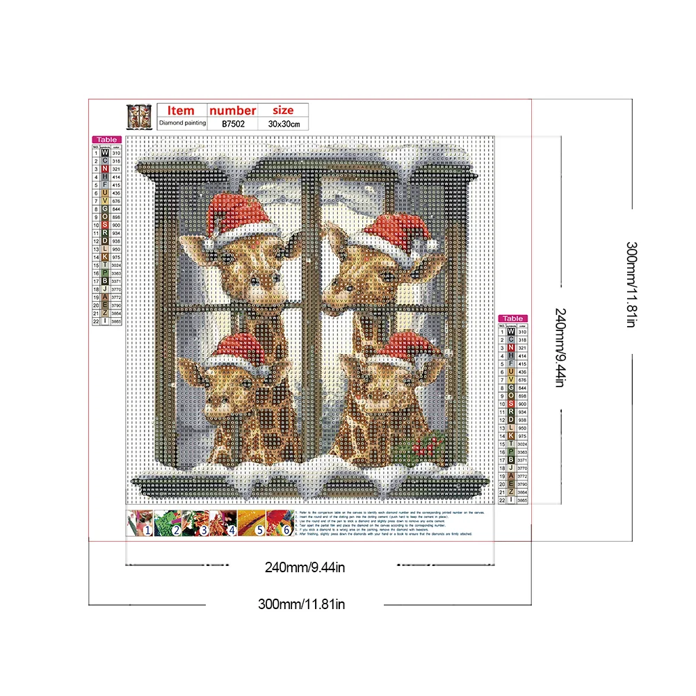 Diamond Painting - Full Round Drill - Window Xmas Giraffe(Canvas|30*30cm)