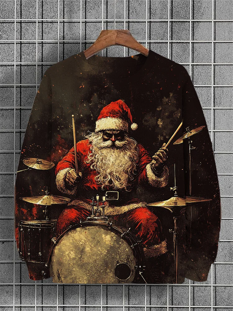 Men's Rock Santa Drum Set Art Print Casual Sweatshirt