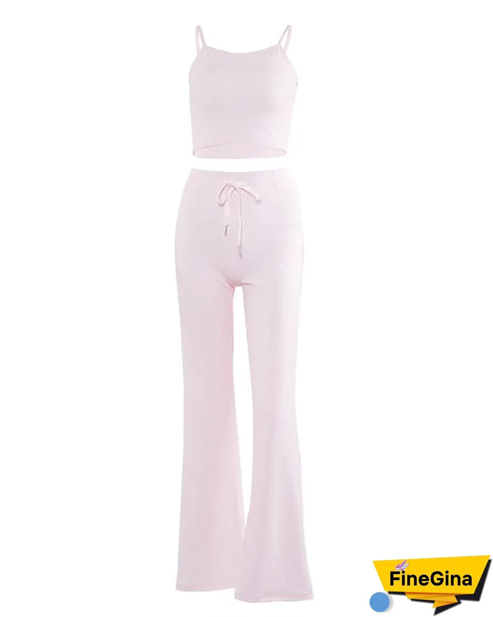 Solid Crop Top & Bell-bottom Drawstring Pant Set P15112