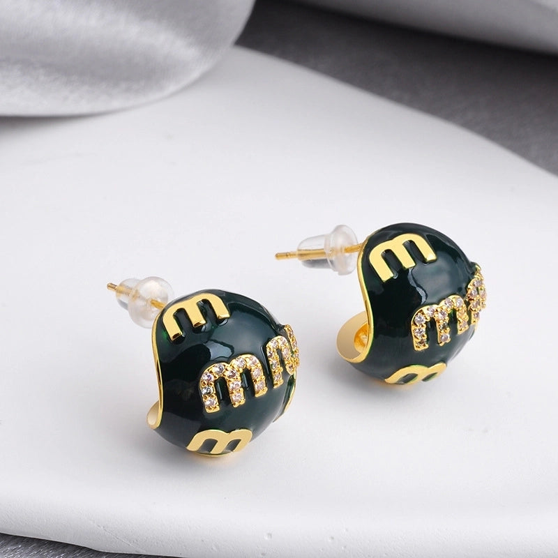Retro Drop Oil Enamel Letter Ball Stud Earrings Niche Temperament Design Fashion Personalized Earrings Earrings For Women