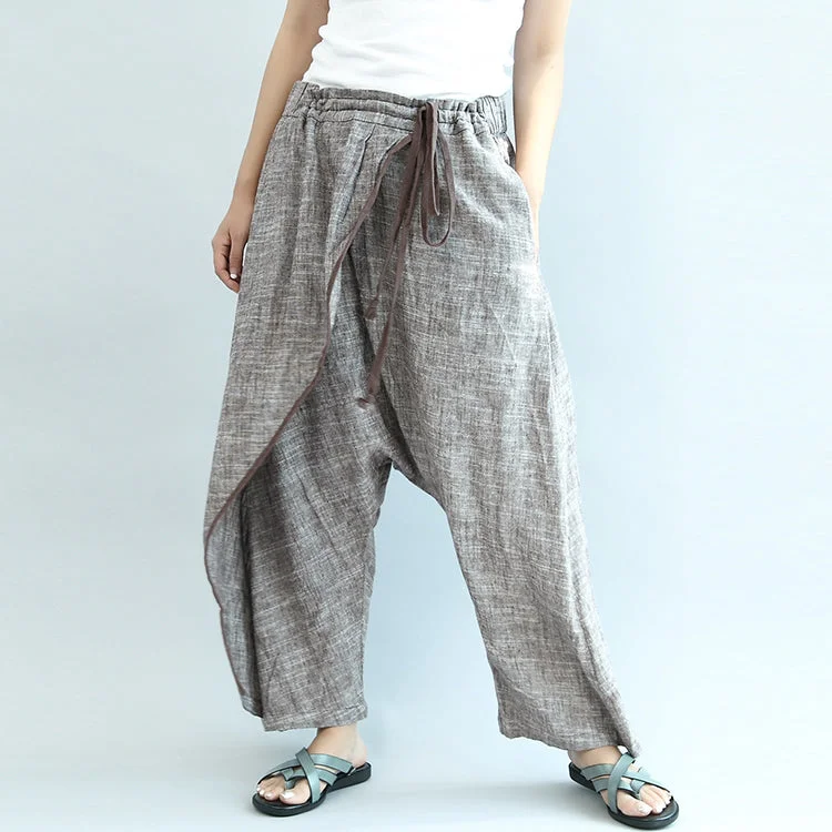 2021 khaki linen pants oversize elastic waist traveling pants