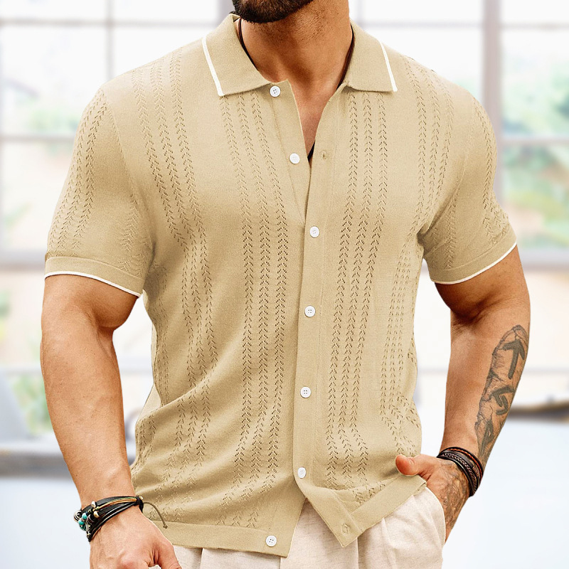 Mature Men Short-sleeved Polo Shirt Summer Button Lapel Top