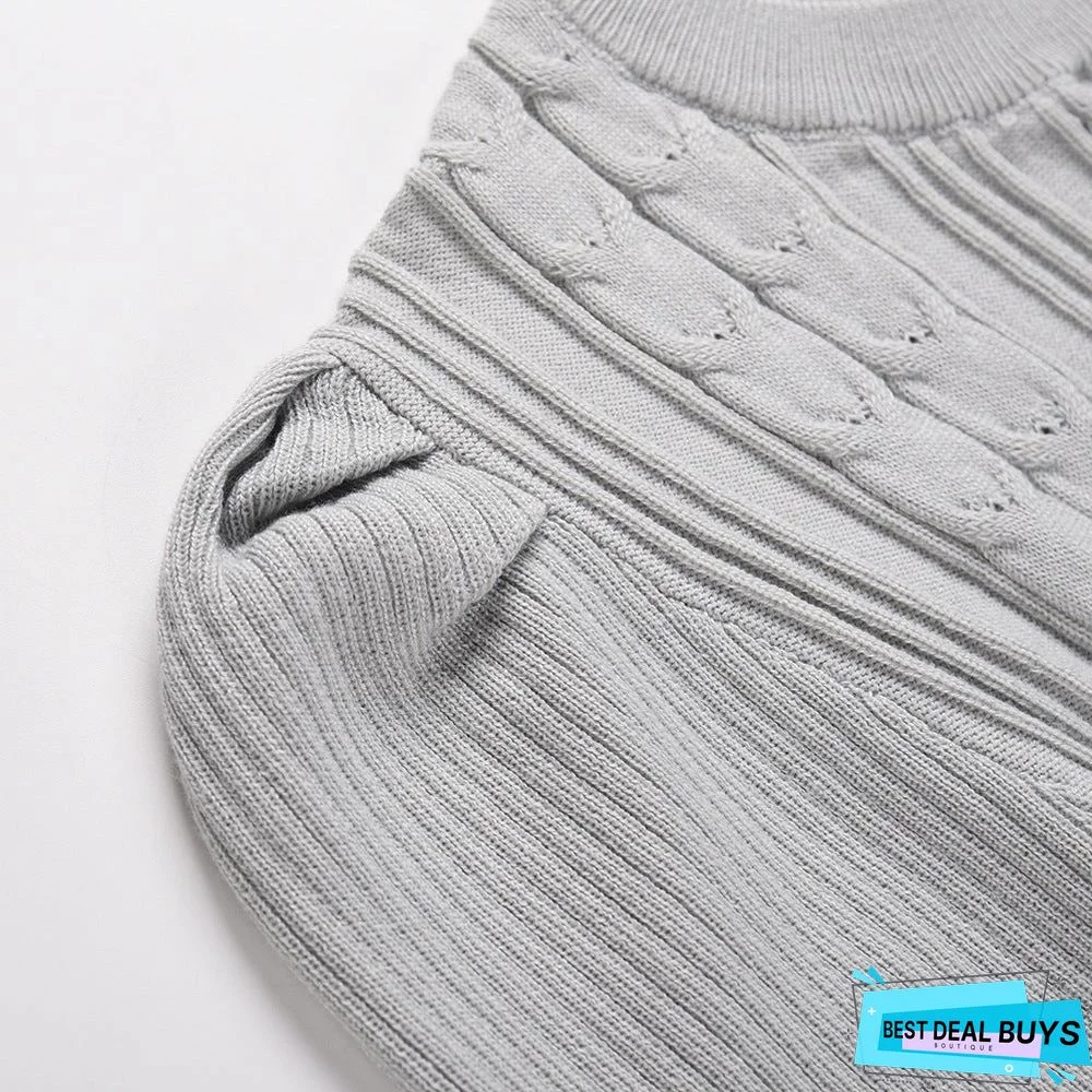 Bubble Long Sleeve Knitted Skirt Medium Long Wool Dress Black Dresses