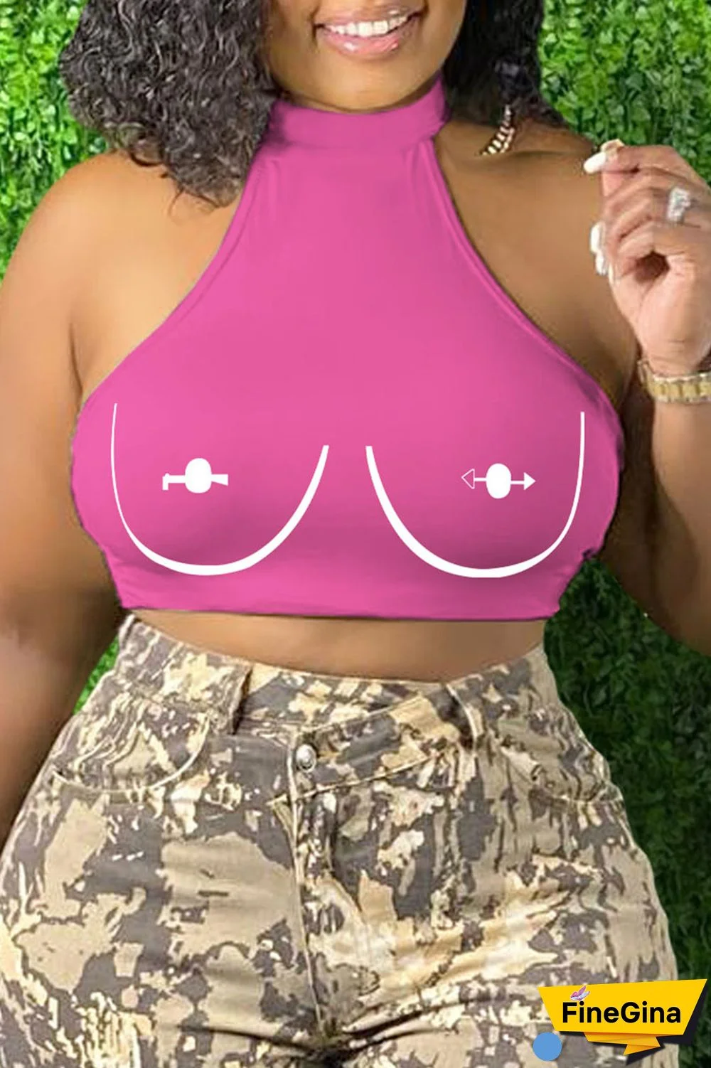 Brick Red Sexy Print Patchwork O Neck Tops