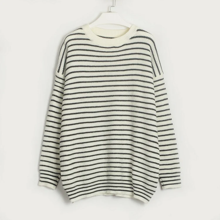 Striped Round Neck Simple Casual Loose Sweater socialshop