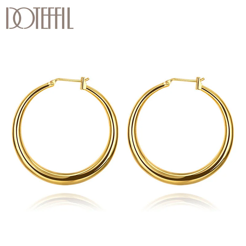 DOTEFFIL 925 Sterling Silver Classic Circle Hoop 18K Gold/Rose Gold Earrings For Women Jewelry