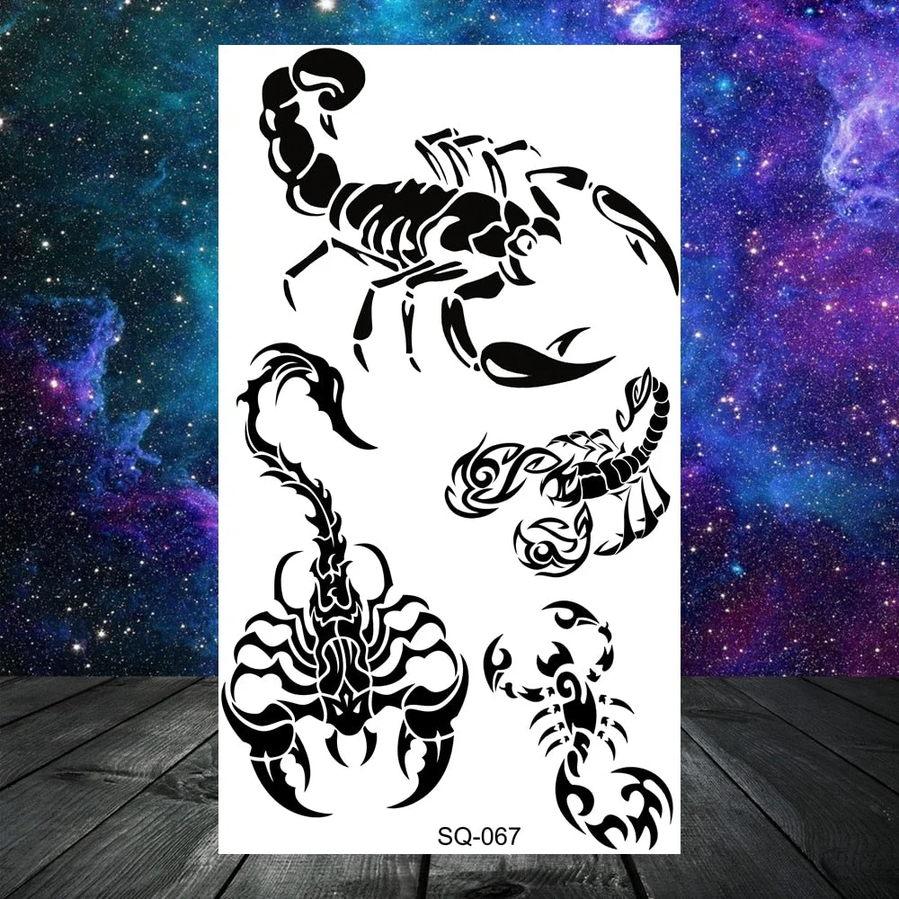 Small Skull Henna Feather Arrow Temporary Tattoos For Women Adult Kids Cross Scorpion Anchor Fake Tattoo Neck Arm Finger Tatoos