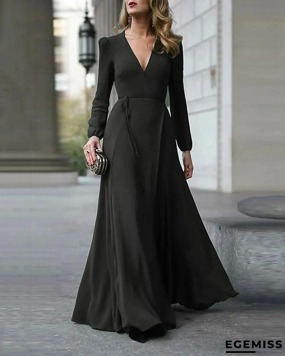 Women's A-Line Dress Maxi long Dress Long Sleeve Solid Color Split Patchwork Fall Winter Elegant Casual Black Wine Green S M L XL Black Dresses | EGEMISS