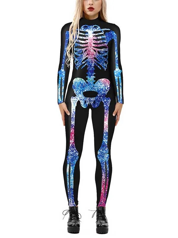 Women Halloween Costume Skeleton Jumpsuit-elleschic