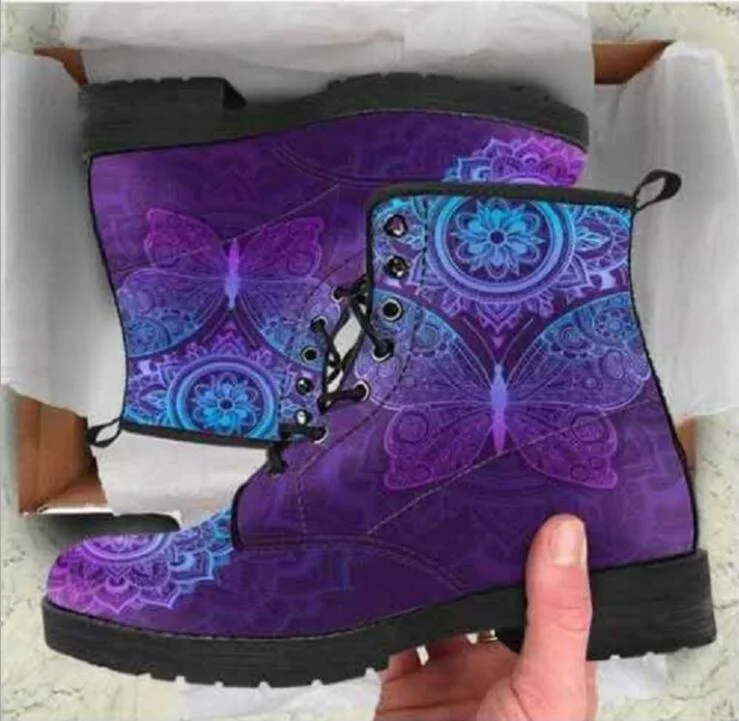 Martin Boots Women's Autumn and Winter New2021British Fashion Women's Tooling Boots Skull and Flower Print High-top Boots Ladies 1118