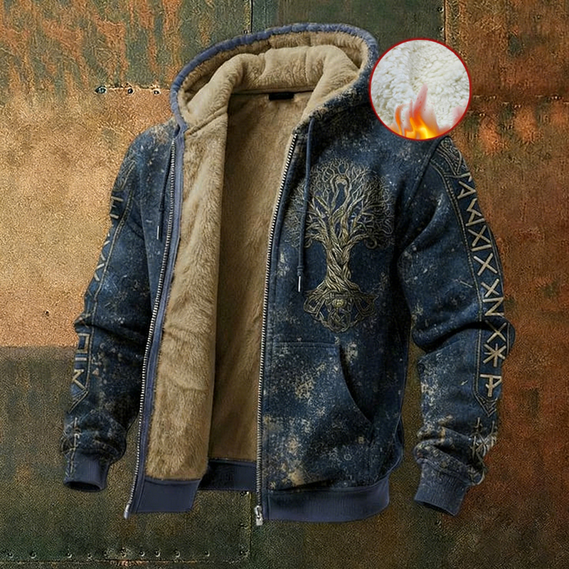 Men's Viking Style Tree Of Life Pattern Zipper Jacket elevenforest