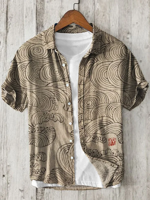 Men's Rough Seas Wave Japanese Art Print Casual Shirt