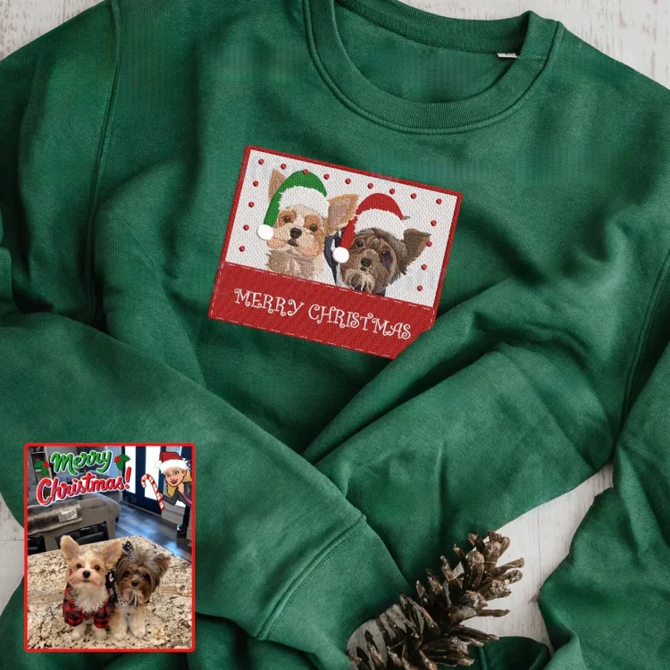 Personalized Embroidered Christmas Pet Dog Cat Frame Hoodie Sweatshirt T-Shirt